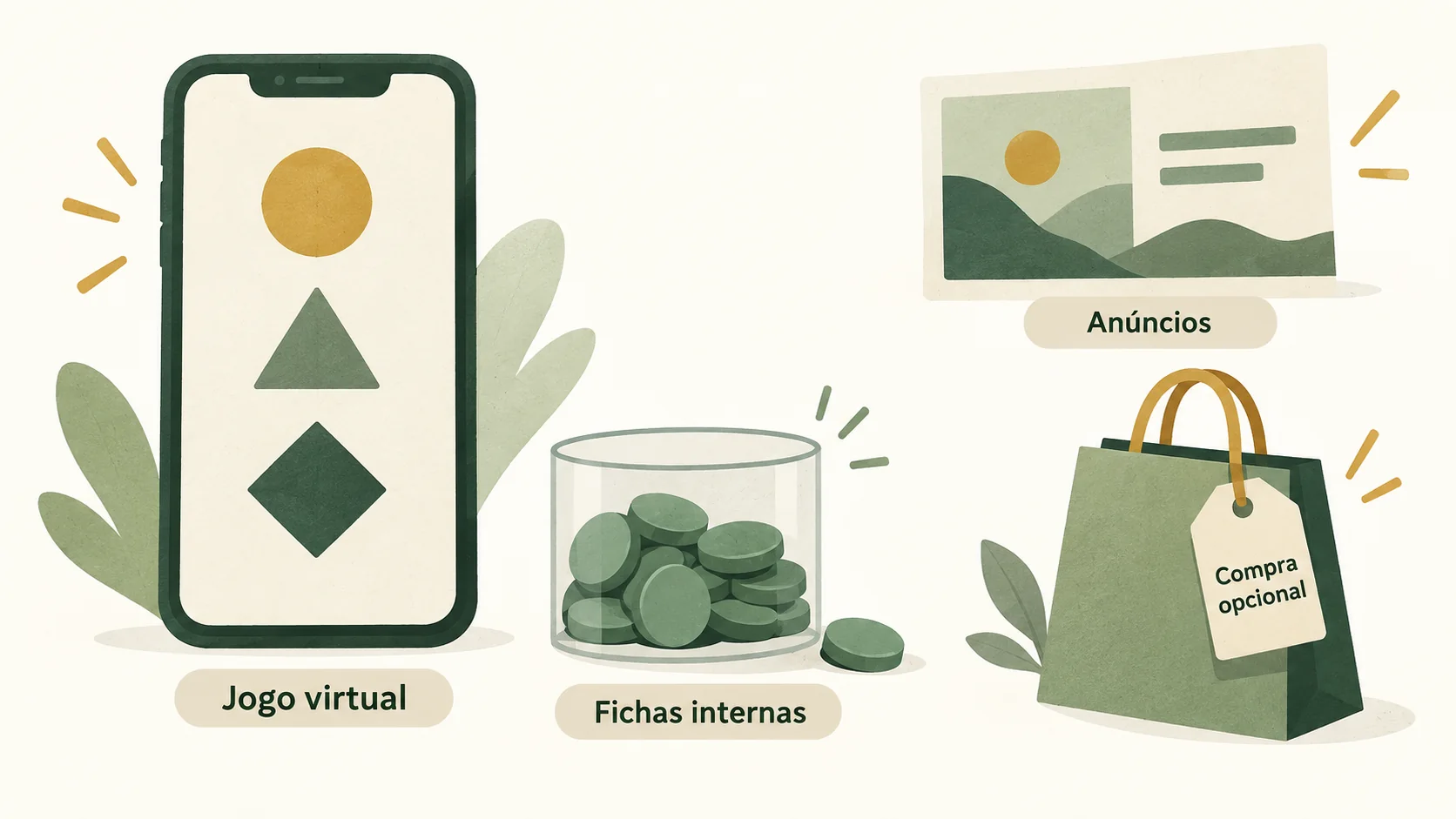 Celular ilustrativo com símbolos de slots e moedas virtuais.